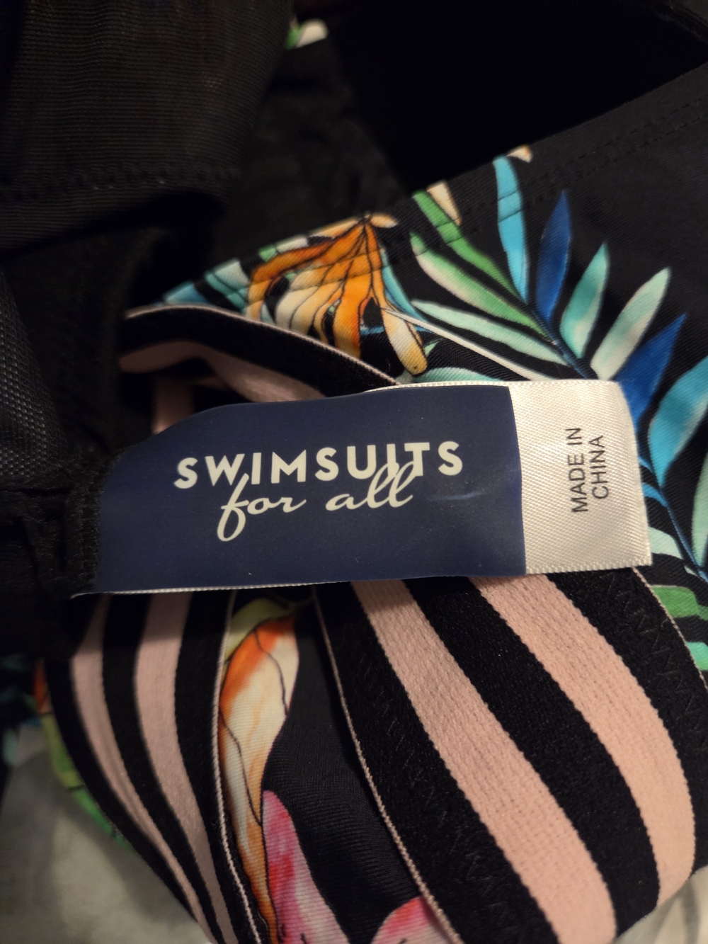 Swimsuits For All Black Tropical Floral One-Piece with Pink Stripes-Size 10 - Picture 2 of 7